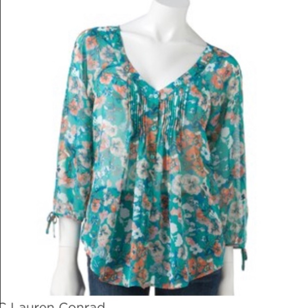LC Lauren Conrad Romantic Floral printed Top Raglan Sleeve Sz XS - Picture 8 of 8